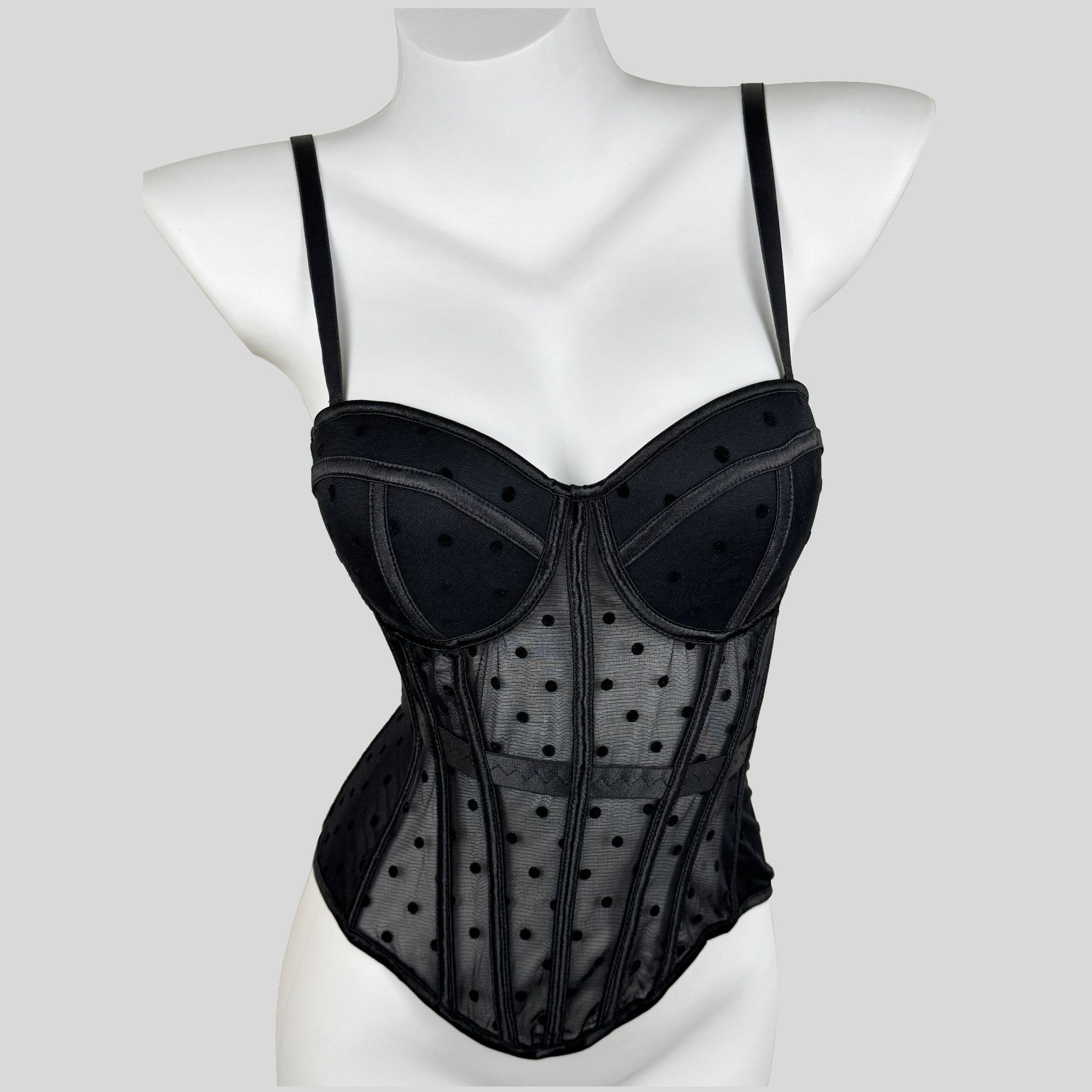 Womens Mesh Polka Dot Corset Bustier Top - Tummy Control Waist Cincher